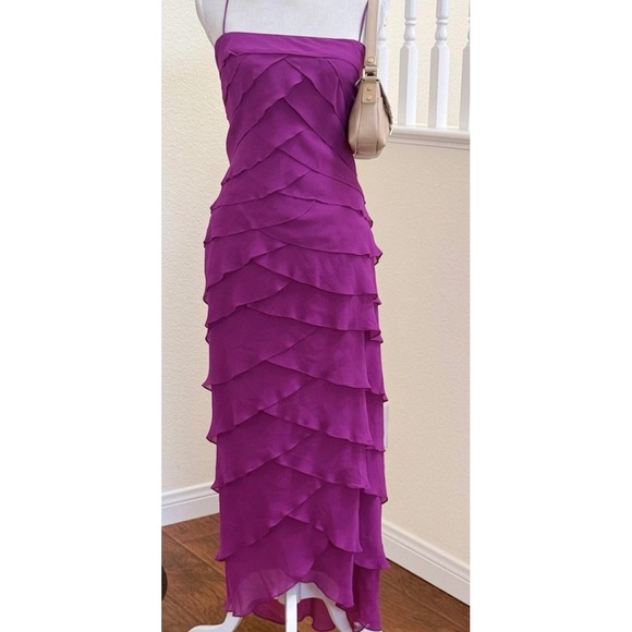 Tadashi Shoji Dresses & Skirts - Tadashi Shoji Magenta Purple 100% Silk Tiered Ruffle Gown Dress EI8480S Size 10